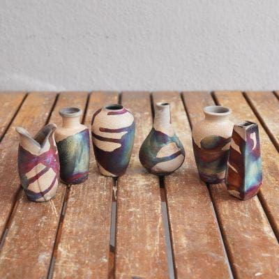 RAAQUU Hana Set Mini Ceramic Vase 3.5" Raku Fired Pottery Gift