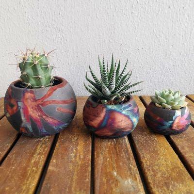 RAAQUU Tsuchi Ceramic Raku Planter Pot Set of 3 for Indoor plants, cactus, and succulents - RAAQUU Basics handmade pottery home decor